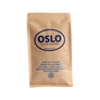 Front view of a Brazil and Sumatra Decaf House Blend coffee bag featuring Oslo Coffee Roasters logo and coffee product information