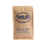 Front view of a Golden Treen Anniversary Blend coffee bag featuring Oslo Coffee Roasters logo and coffee product information