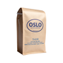 Side view of a Thor House Blend coffee bag featuring Oslo Coffee Roasters logo and coffee product information